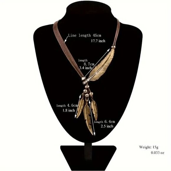 Boho Stainless Steel Feather Pendant Necklace - Picture 4 of 4